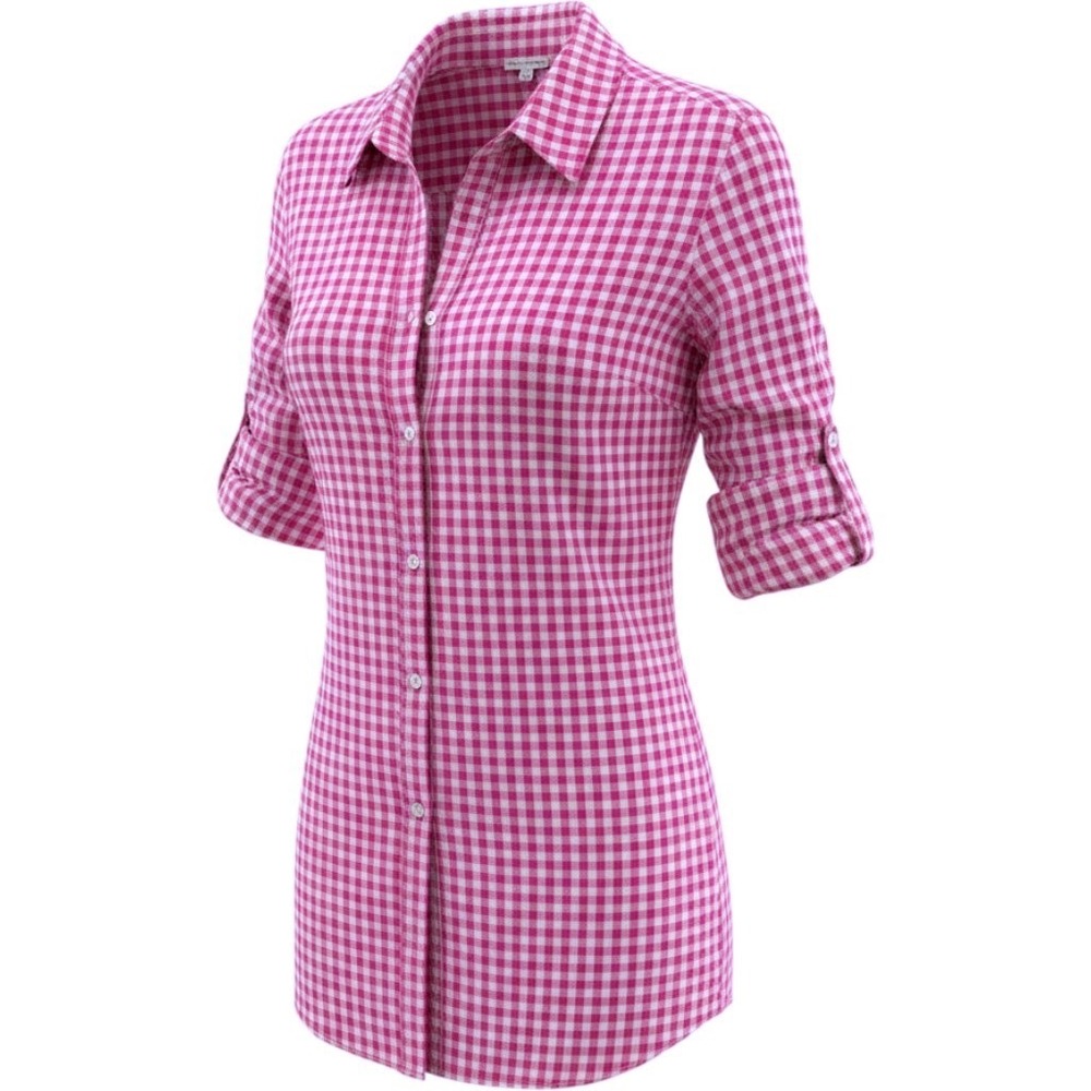 Mercer & Madison Pink Gingham Roll Tab Sleeve Button Down Shirt 3X Rayon